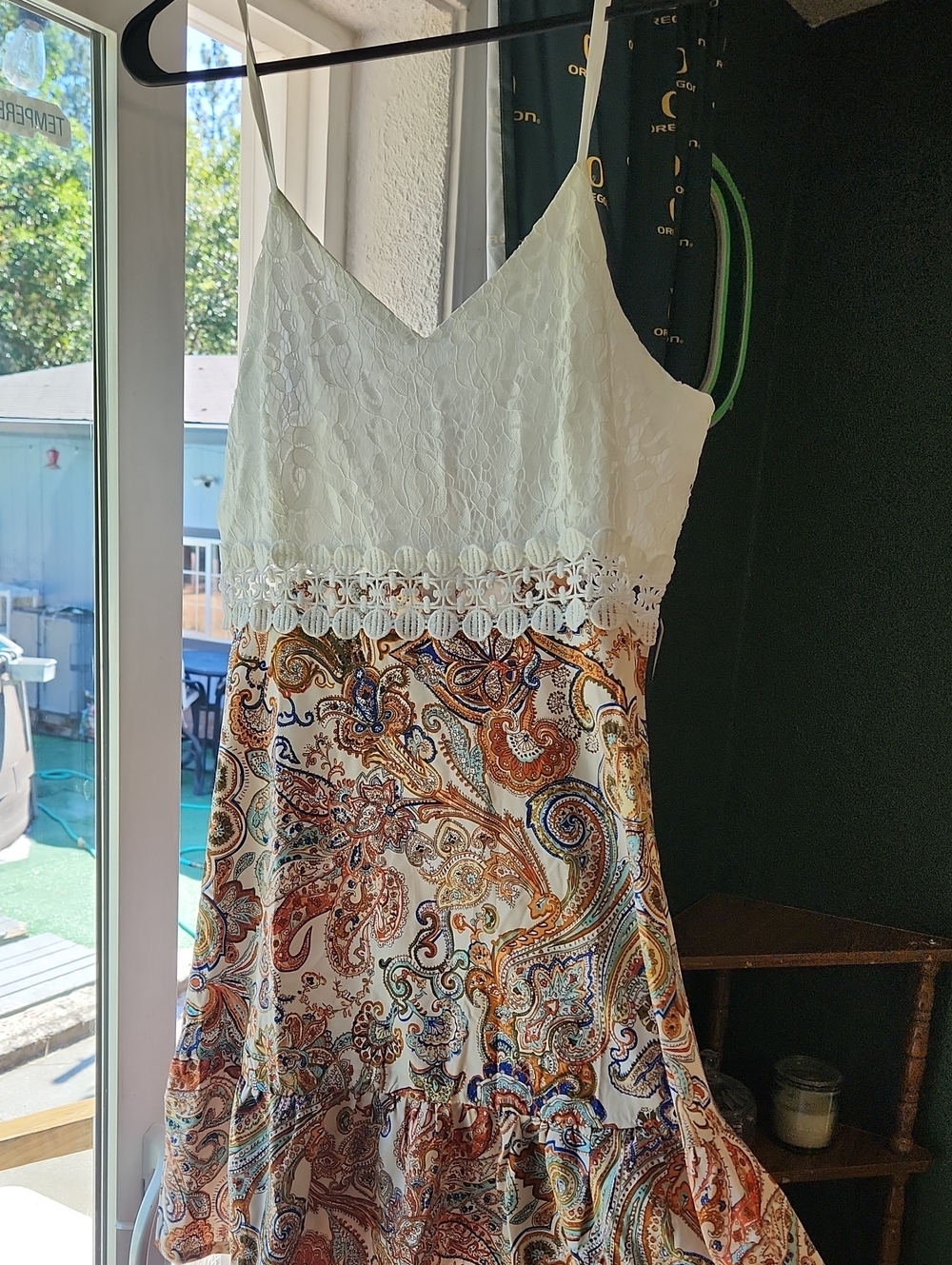 White Lace Bodice Paisley Maxi Dress